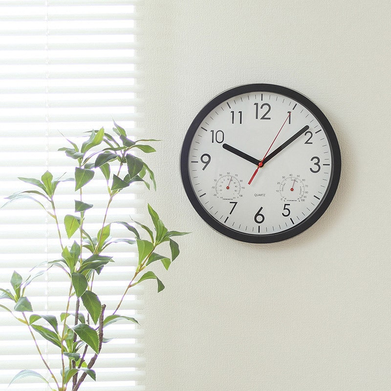 不二貿易 掛時計 温湿度計付 アーバン φ25cm ブラック 37860 1個（ご注文単位1個）【直送品】