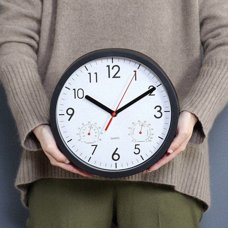 不二貿易 掛時計 温湿度計付 アーバン φ25cm ブラック 37860 1個（ご注文単位1個）【直送品】