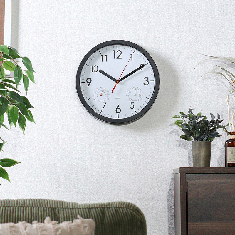 不二貿易 掛時計 温湿度計付 アーバン φ25cm ブラック 37860 1個（ご注文単位1個）【直送品】