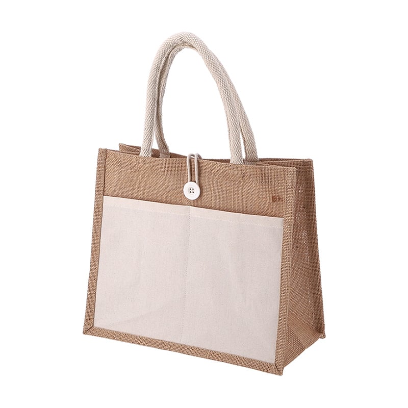 不二貿易 ジュートバッグ ポケット・ボタン付き S 38723 1枚（ご注文単位6枚）【直送品】