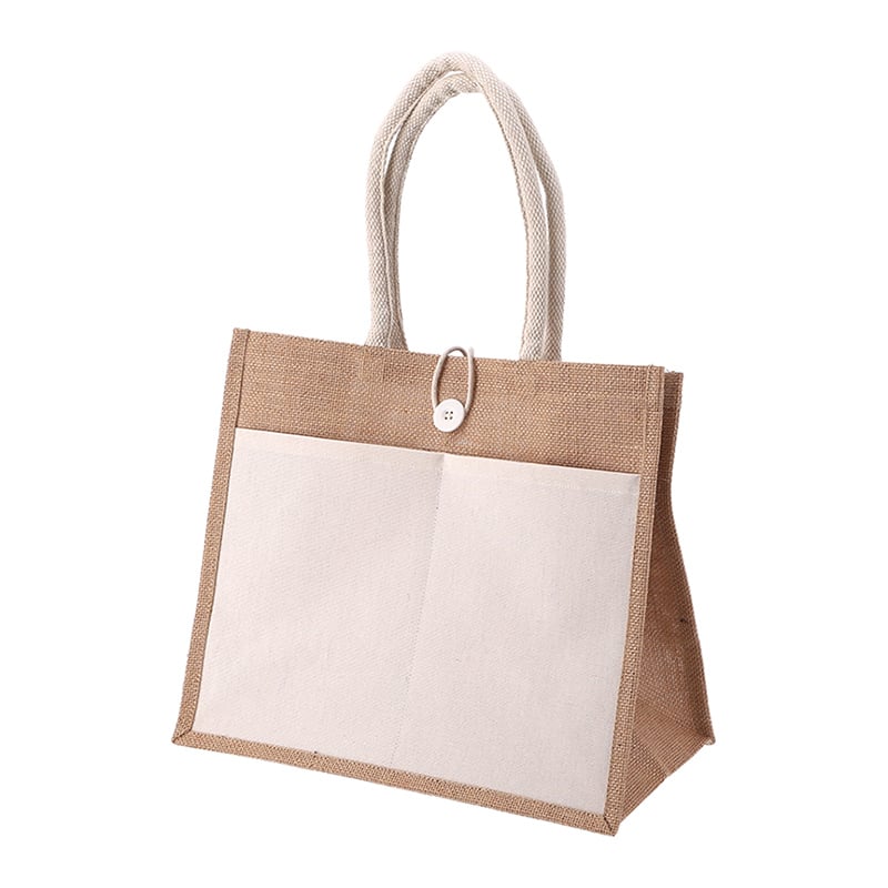 不二貿易 ジュートバッグ ポケット・ボタン付き M 38724 1枚（ご注文単位6枚）【直送品】