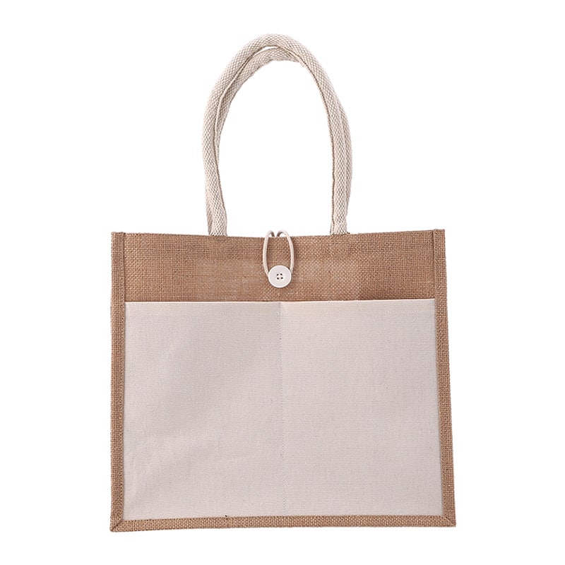 不二貿易 ジュートバッグ ポケット・ボタン付き M 38724 1枚（ご注文単位6枚）【直送品】