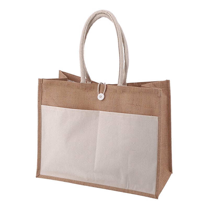 不二貿易 ジュートバッグ ポケット・ボタン付き L 38725 1枚（ご注文単位6枚）【直送品】