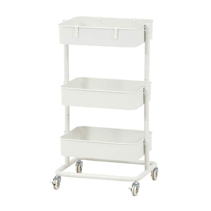 不二貿易 高さが調整できるワゴン マルシェ オフホワイト 45066 1台（ご注文単位1台）【直送品】