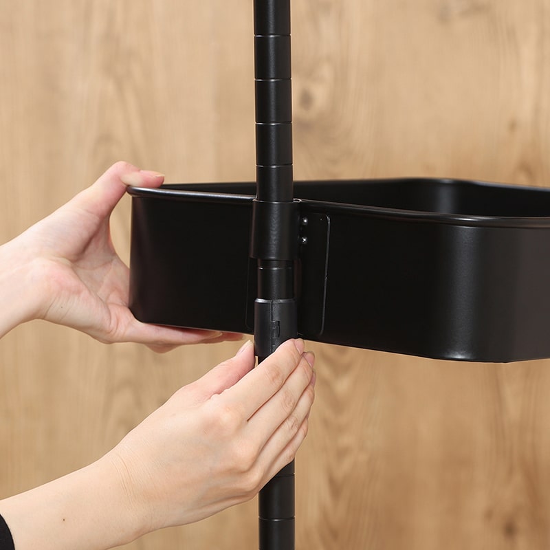 不二貿易 高さが調整できるワゴン マルシェ ブラック 45068 1台（ご注文単位1台）【直送品】