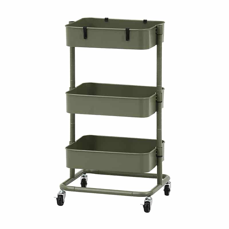 不二貿易 高さが調整できるワゴン マルシェ モスグリーン 45069 1台（ご注文単位1台）【直送品】