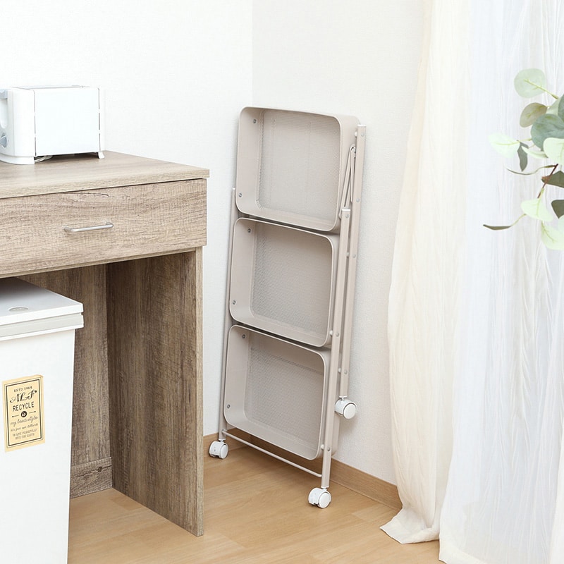 不二貿易 組立て楽な折畳めるワゴン スパーク グレージュ 50616 1台（ご注文単位1台）【直送品】