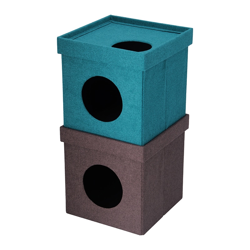 不二貿易 ペットハウスキューブ 2段 ブルー/ブラウン 1個（ご注文単位1個）【直送品】