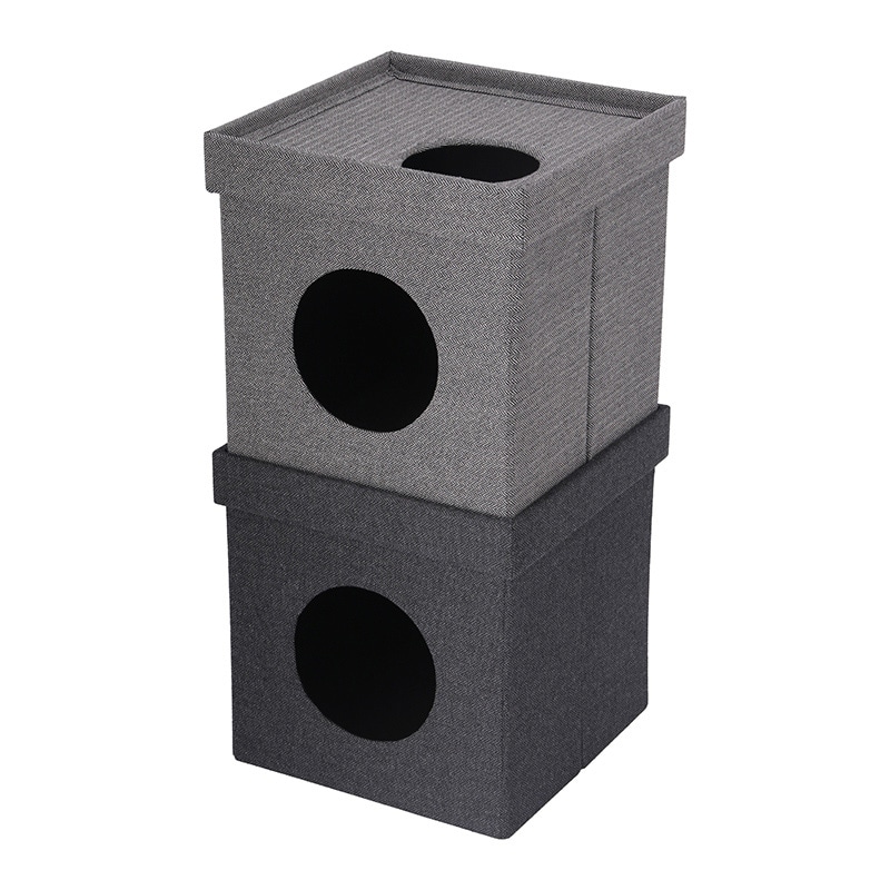 不二貿易 ペットハウスキューブ 2段 グレー/ブラック 1個（ご注文単位1個）【直送品】