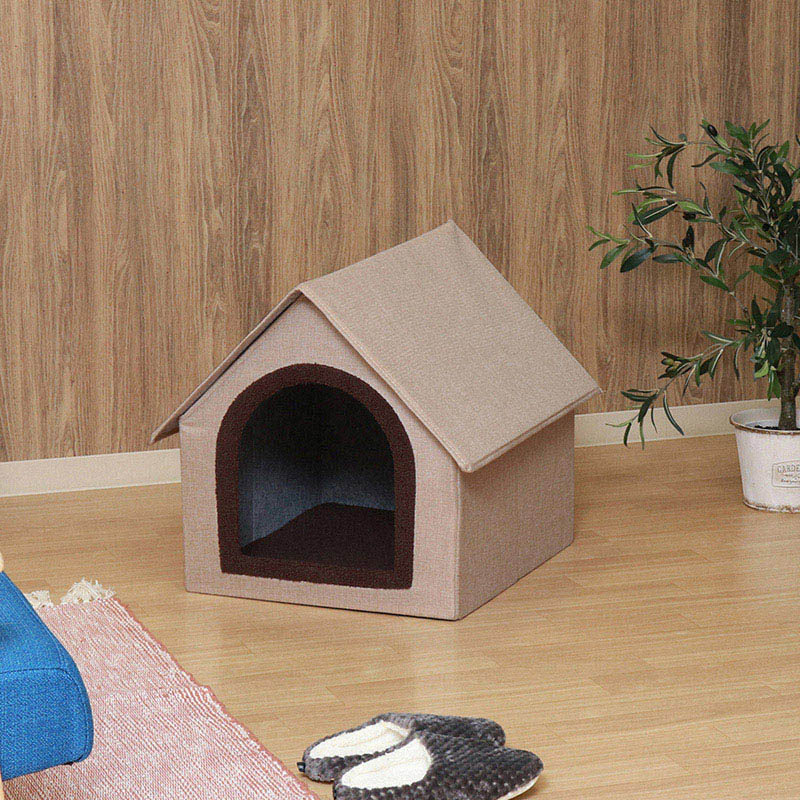 不二貿易 ペットハウス三角屋根 Lサイズ ベージュ 1個(ご注文単位1個)【直送品】