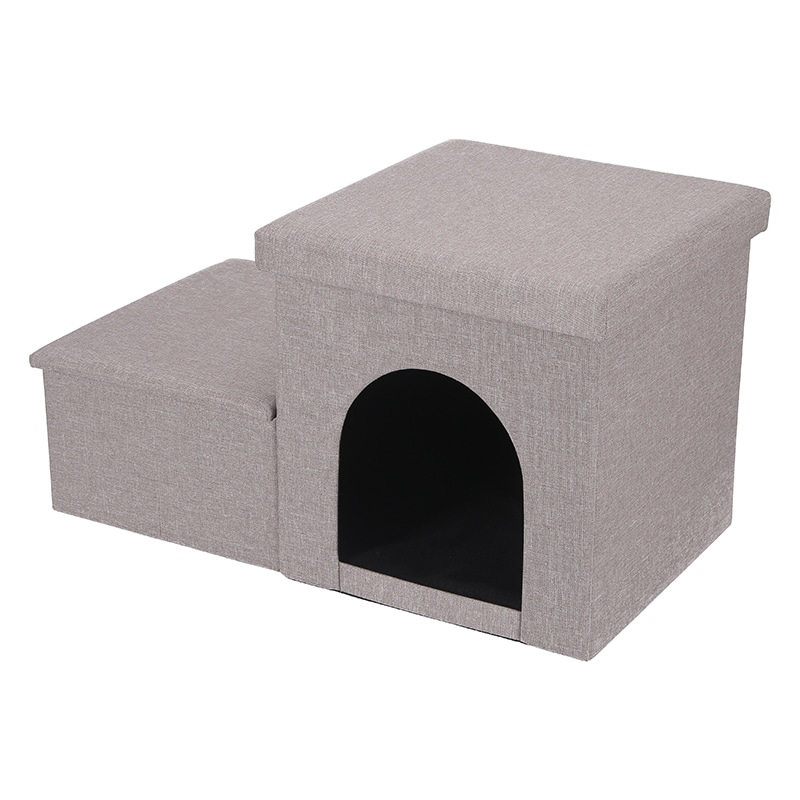 不二貿易 収納付きペットステップ&ハウス ライトグレー 1個（ご注文単位1個）【直送品】