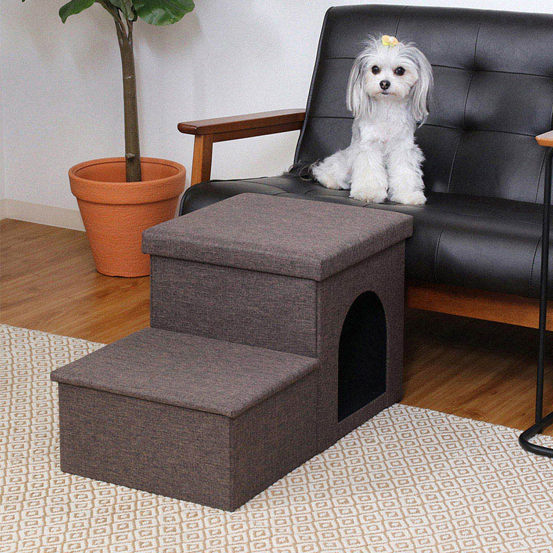 不二貿易 収納付きペットステップ&ハウス チャコールグレー 1個(ご注文単位1個)【直送品】