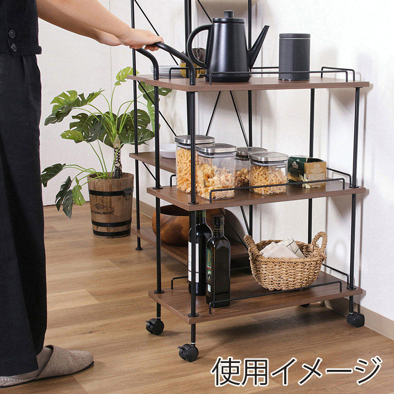 不二貿易 EZBO ツイストロック キッチンカート ミディアムブラウン 1台(ご注文単位1台)【直送品】