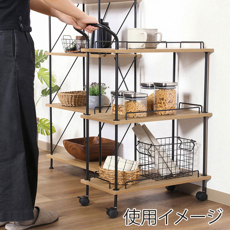 不二貿易 EZBO ツイストロック キッチンカート オークナチュラル 1台(ご注文単位1台)【直送品】