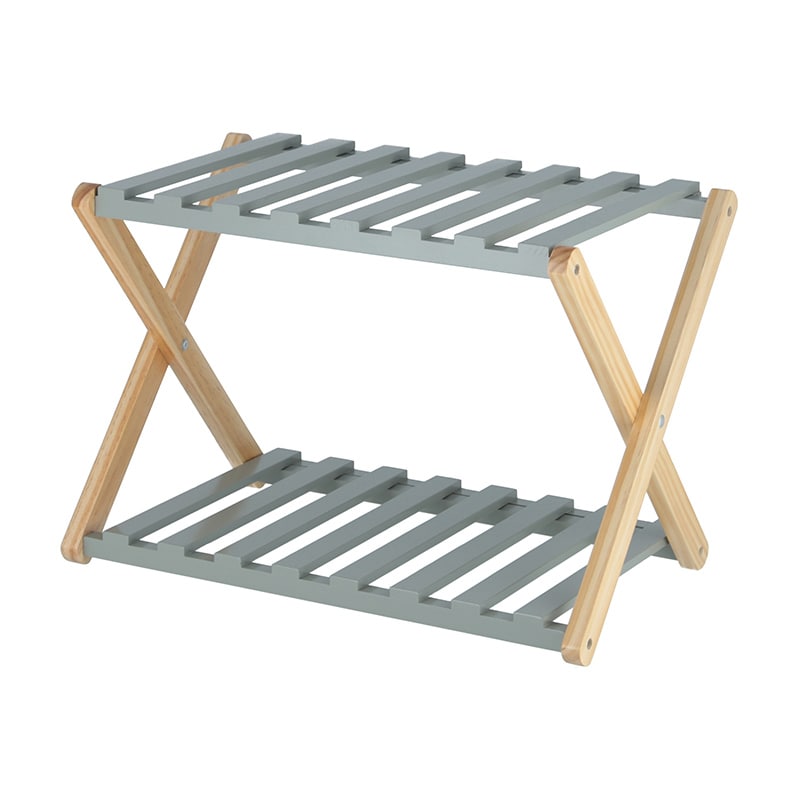 不二貿易 フォールディングウッドラック リム 2段 GY×NA 1個（ご注文単位4個）【直送品】