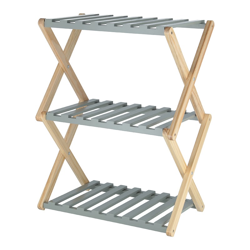 不二貿易 フォールディングウッドラック リム 3段 GY×NA 1個（ご注文単位4個）【直送品】