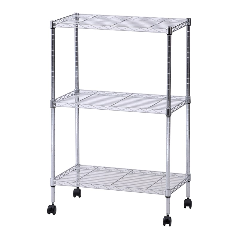 不二貿易 メタルマルチシェルフ 3段 60cm幅 クロム MS-63593CR 1台（ご注文単位1台）【直送品】