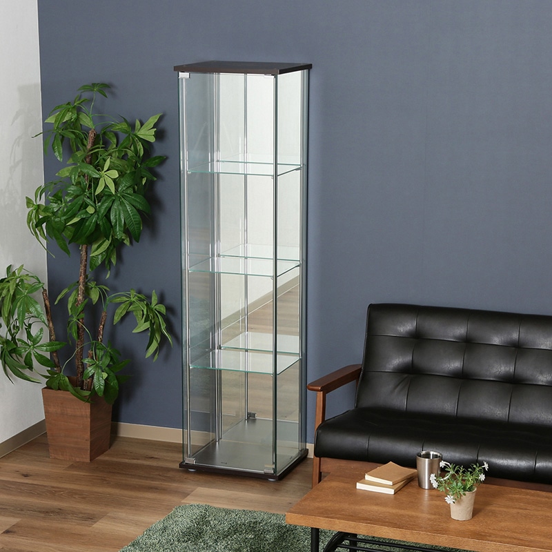 不二貿易 ガラスコレクションケース 4段 背面ミラー付き 1台（ご注文単位1台）【直送品】