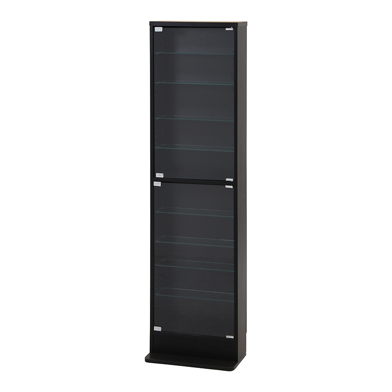 不二貿易 ガラスコレクションケース ハイタイプ 浅型 ブラック 1台（ご注文単位1台）【直送品】