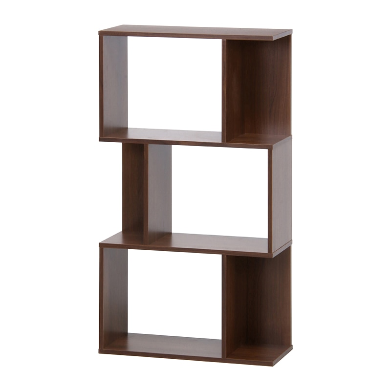 不二貿易 S型ディスプレイラック 3段 ミディアムブラウン 1台（ご注文単位1台）【直送品】