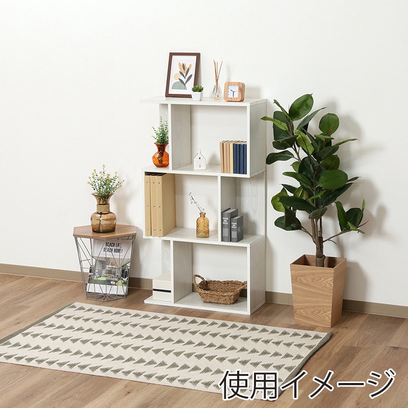 不二貿易 S型ディスプレイラック 3段 ホワイトウォッシュ 1台（ご注文単位1台）【直送品】