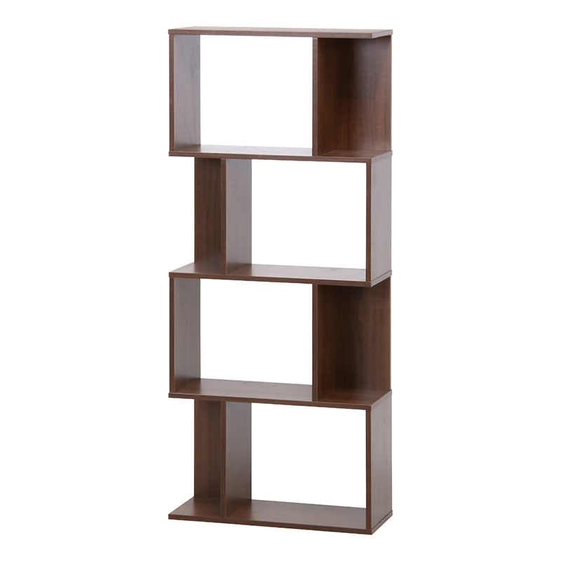 不二貿易 S型ディスプレイラック 4段 ミディアムブラウン 1台（ご注文単位1台）【直送品】