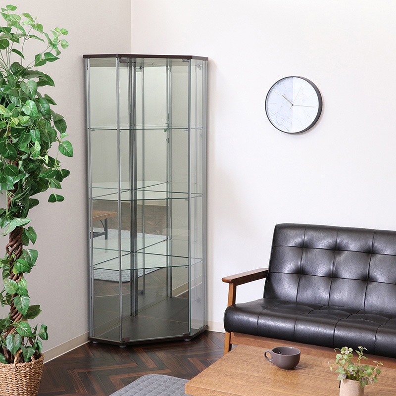 不二貿易 ガラスコレクションケース コーナータイプ 背面ミラー付き 1台（ご注文単位1台）【直送品】