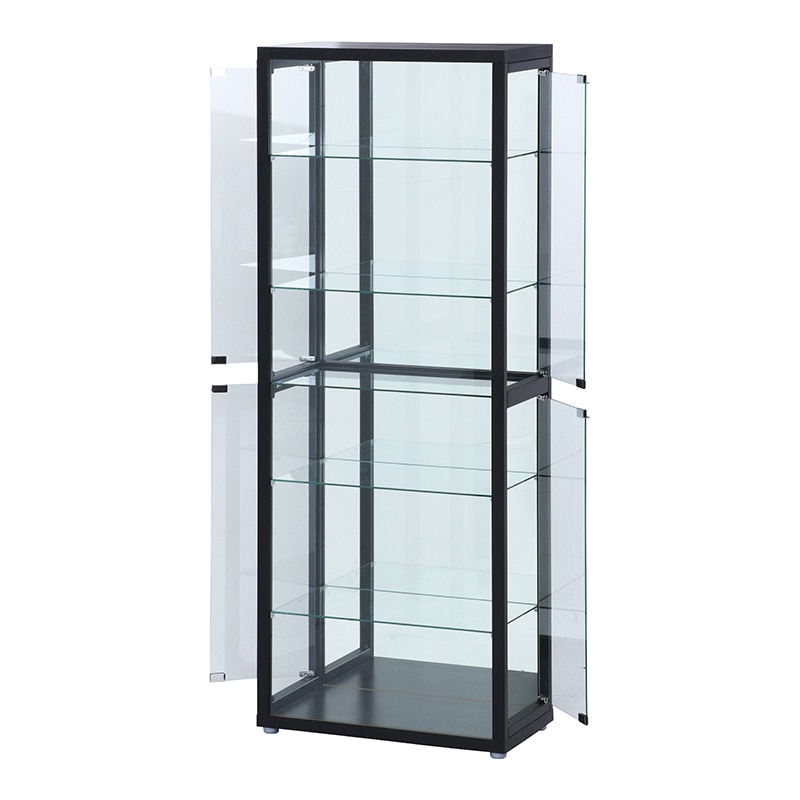 不二貿易 ガラスコレクションケース 6段 4つ扉 ブラック 1台(ご注文単位1台)【直送品】
