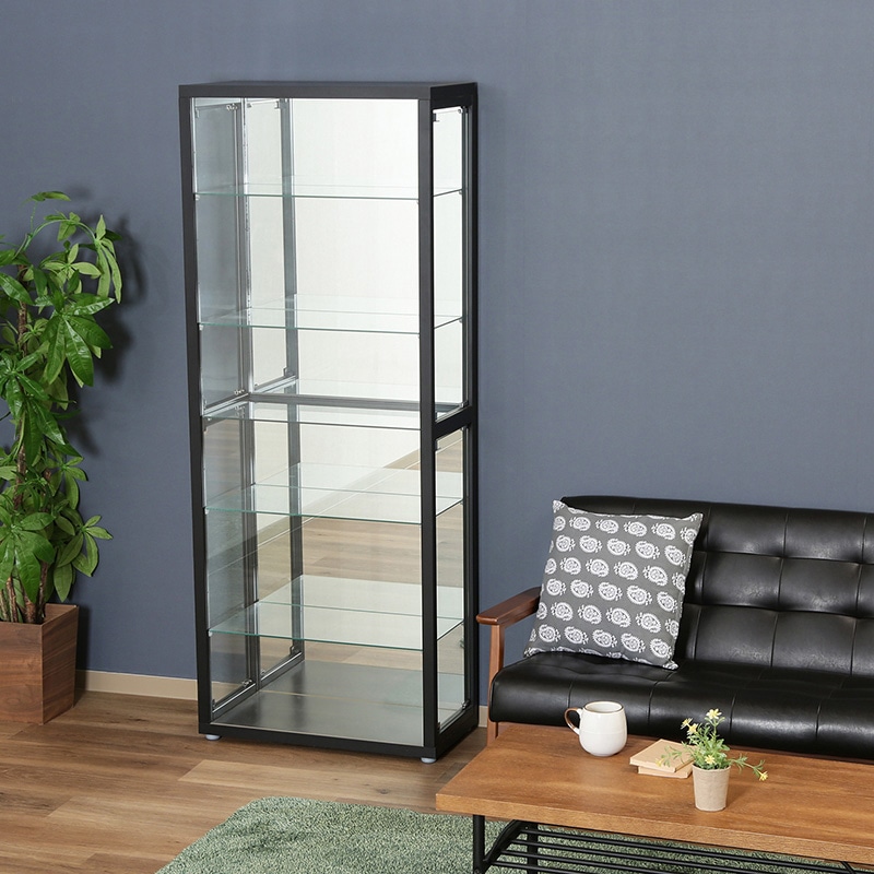 不二貿易 ガラスコレクションケース 6段 4つ扉 ブラック 1台(ご注文単位1台)【直送品】