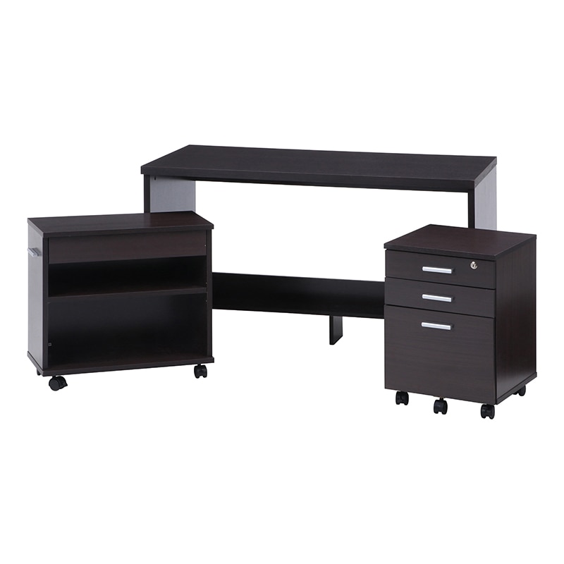 不二貿易 デスク3点セット ブラウン 1台（ご注文単位1台）【直送品】