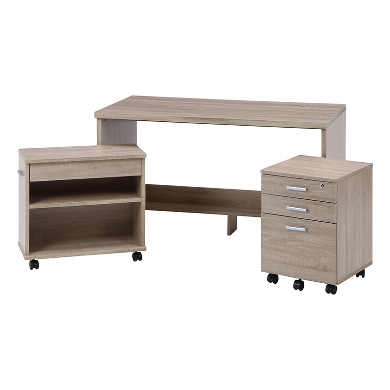 不二貿易 デスク3点セット ホワイトオーク 1台（ご注文単位1台）【直送品】