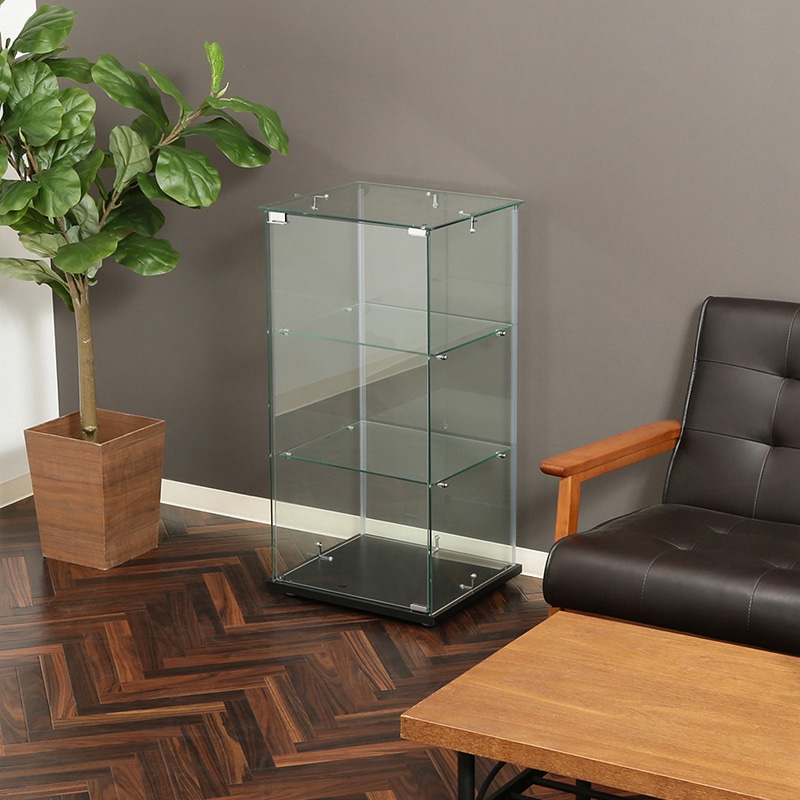 不二貿易 ガラスコレクションケース 3段 クリア 1台(ご注文単位1台)【直送品】