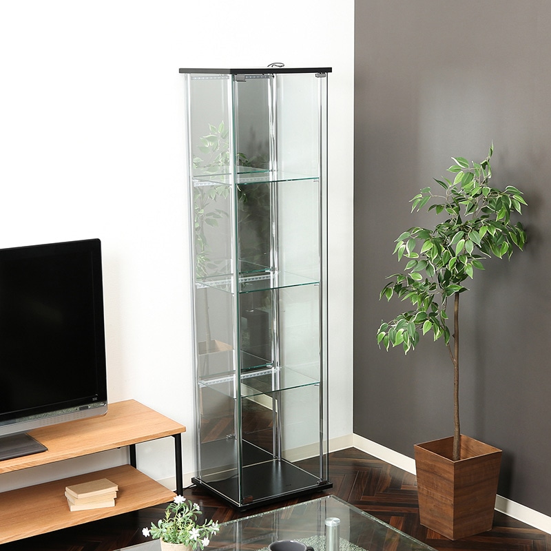 不二貿易 ガラスコレクションケース 4段 LED 背面ミラー付き 1台(ご注文単位1台)【直送品】