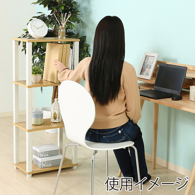 不二貿易 フィット 4段ラック ナチュラル×ホワイト 1台(ご注文単位1台)【直送品】