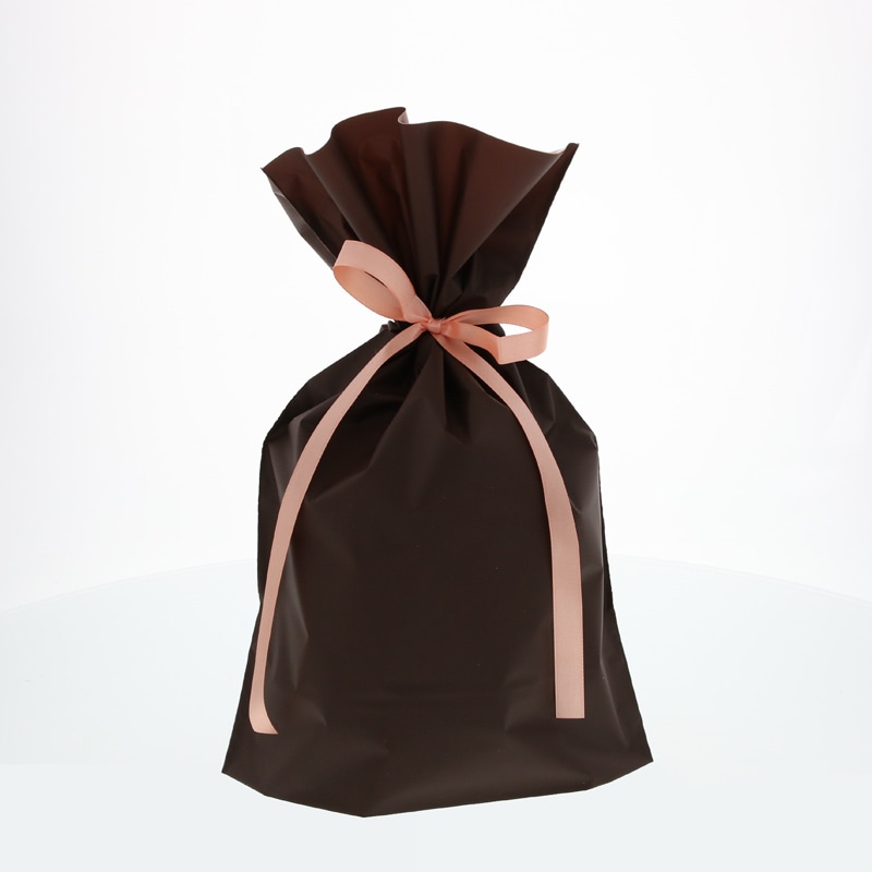 カクケイ ポリ巾着袋 梨地巾着袋 FK2411 M ブラウン 20枚/パック