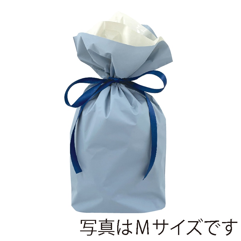 カクケイ 梨地リボン付巾着袋 LL　スモーキーブルー　 FK2441 　20枚入/パック（ご注文単位10パック）【直送品】