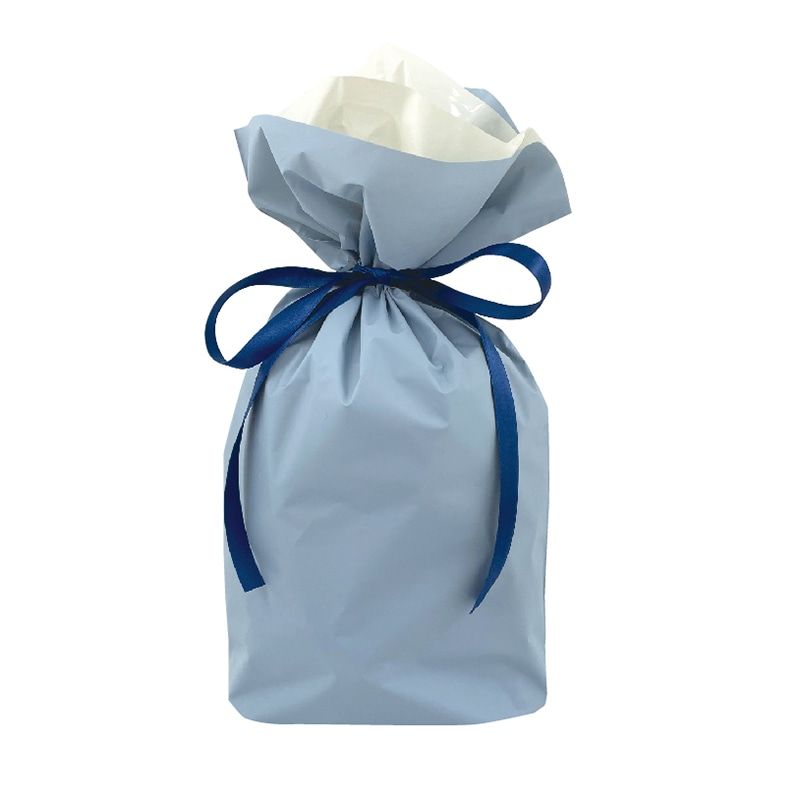 カクケイ 梨地リボン付巾着袋 M　スモーキーブルー　 FK2443 　20枚入/パック（ご注文単位10パック）【直送品】