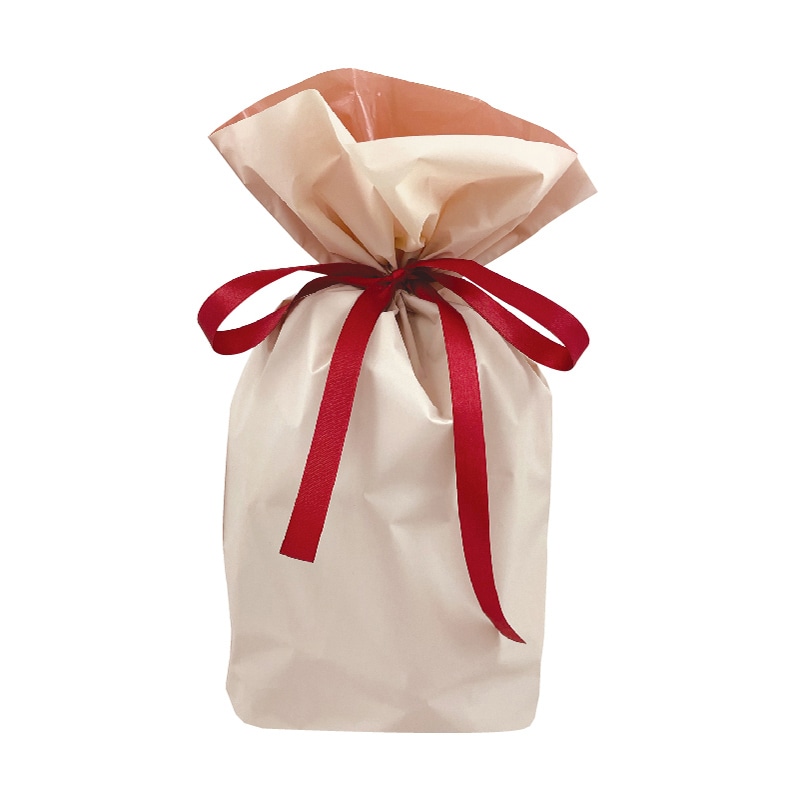 カクケイ 梨地リボン付巾着袋 M ベージュ FK2451 20枚入/パック(ご注文単位10パック)【直送品】