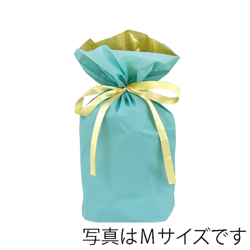 カクケイ 梨地リボン付巾着袋 L ミント FK2454 20枚入/パック(ご注文単位10パック)【直送品】