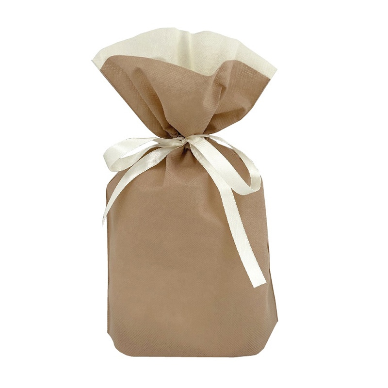 カクケイ 不織布リボン付巾着袋 M　コルク　 FK3113 　10枚入/パック（ご注文単位10パック）【直送品】