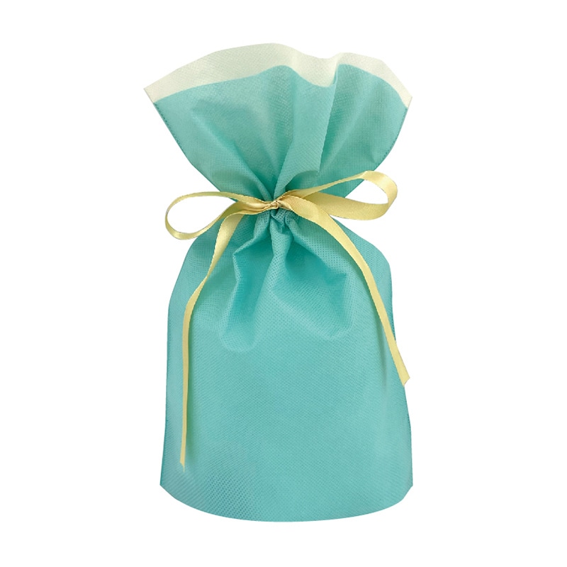 カクケイ 不織布リボン付巾着袋 M　ミント　 FK3123 　10枚入/パック（ご注文単位10パック）【直送品】