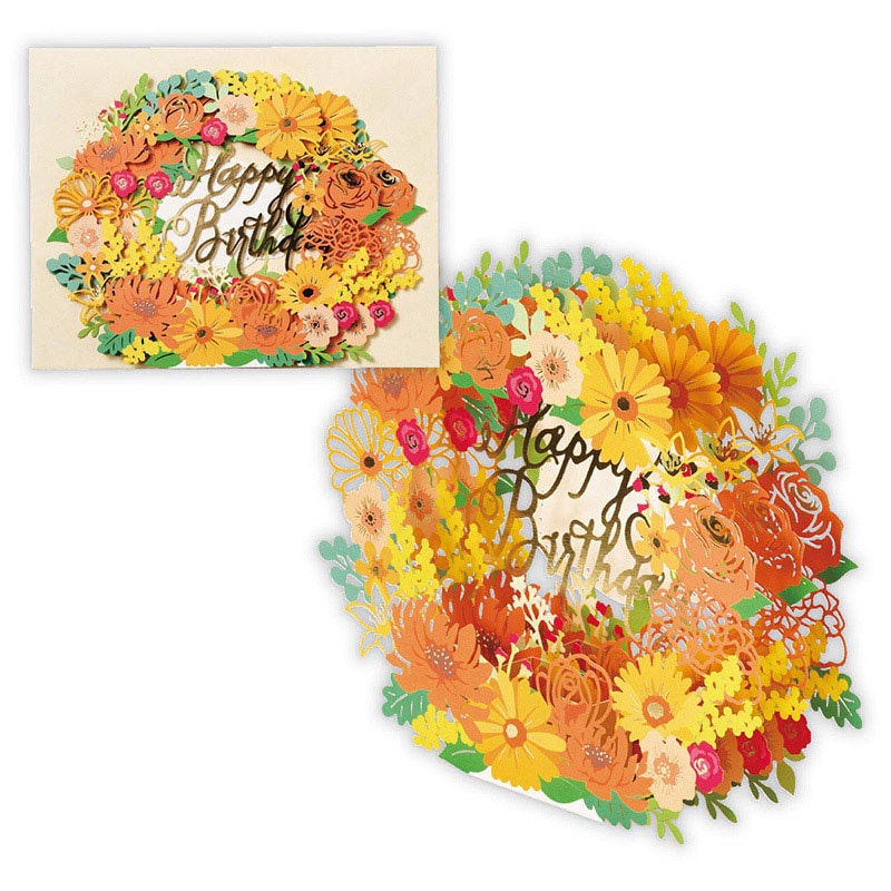 日本ホールマーク 誕生お祝い 立体カード レーザー箔オレンジフラーリース2 817572 1枚(ご注文単位6枚)【直送品】