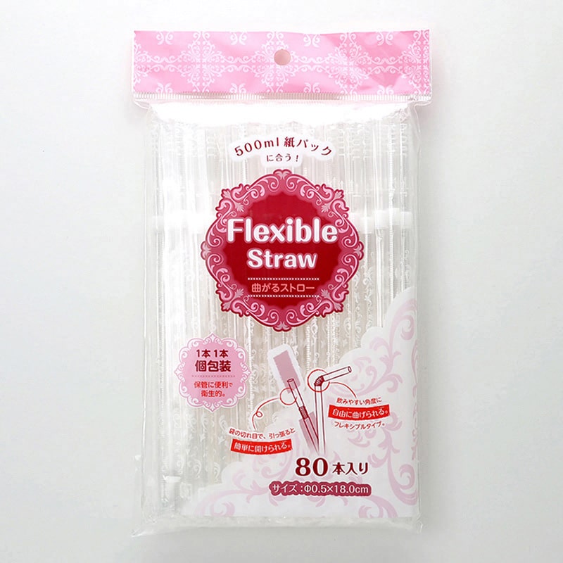 ストリックスデザイン 袋入り 曲がるストロー 透明 80本入 MA-544 1袋（ご注文単位24袋）【直送品】