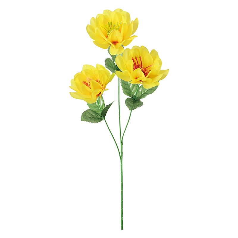 ポピー 造花　ダリア×3 イエロー FF-3088-Y 1本（ご注文単位24本）【直送品】