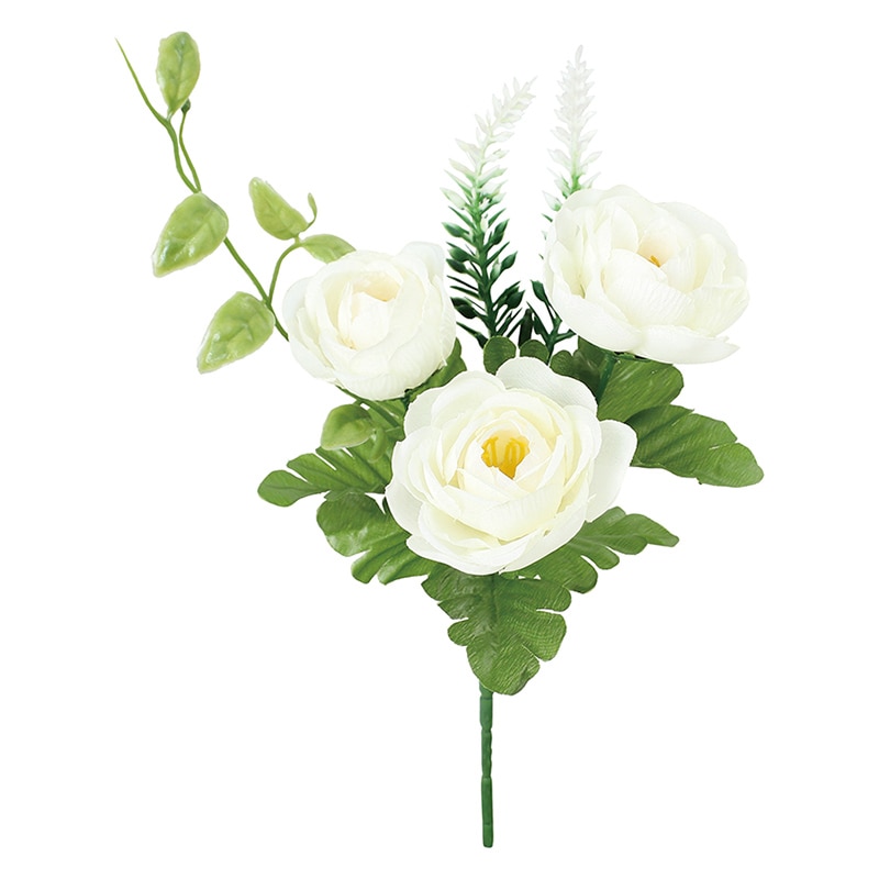 ポピー 造花　ラナンキュラスミックスブッシュ ホワイト FB-2662-W 1本（ご注文単位24本）【直送品】