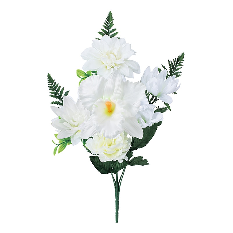ポピー 造花 カトレアミックスブッシュ ホワイト FP-1079-W 1本(ご注文単位12本)【直送品】