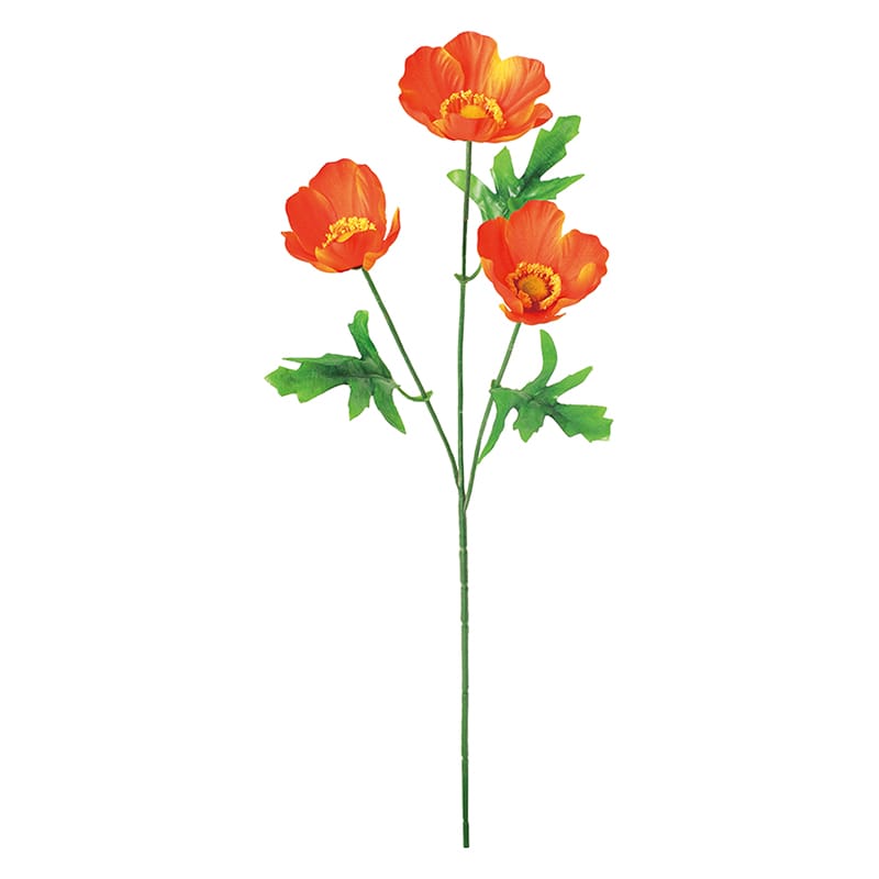 ポピー 造花 サテンポピー×3 オレンジ FF-3124-OR 1本(ご注文単位24本)【直送品】
