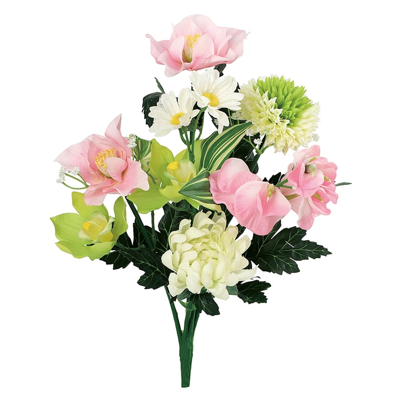 ポピー 造花　エコ仏花ブッシュ　シンビジューム 2P FP-1114-MIX 1セット（ご注文単位8セット）【直送品】