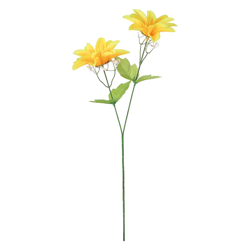 ポピー 造花　カスミ付ダリア×2 イエロー FF-3046-Y 1本（ご注文単位24本）【直送品】