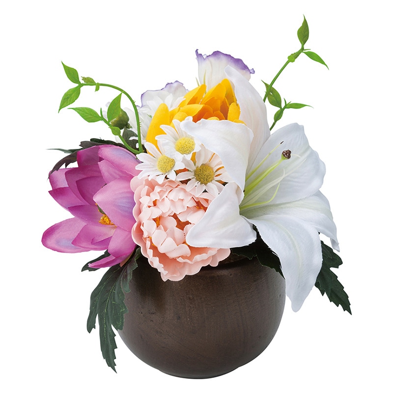 ポピー 造花　仏壇用ラウンドポット  FP-0846-MIX 1個（ご注文単位1個）【直送品】